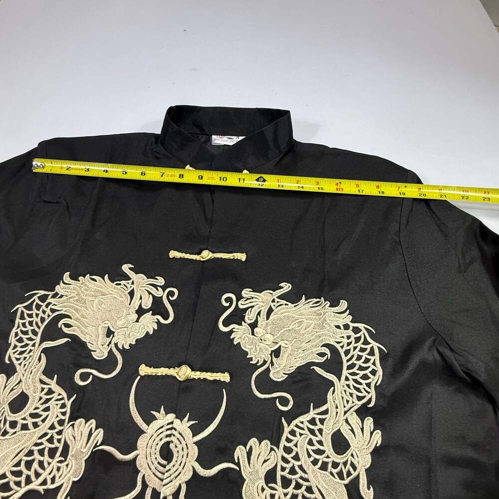 Jin Yue Fu Shi Black Gold Dragon Embroidered Tang Suit Kung Fu Jacket Size XXXL - Picture 5 of 9